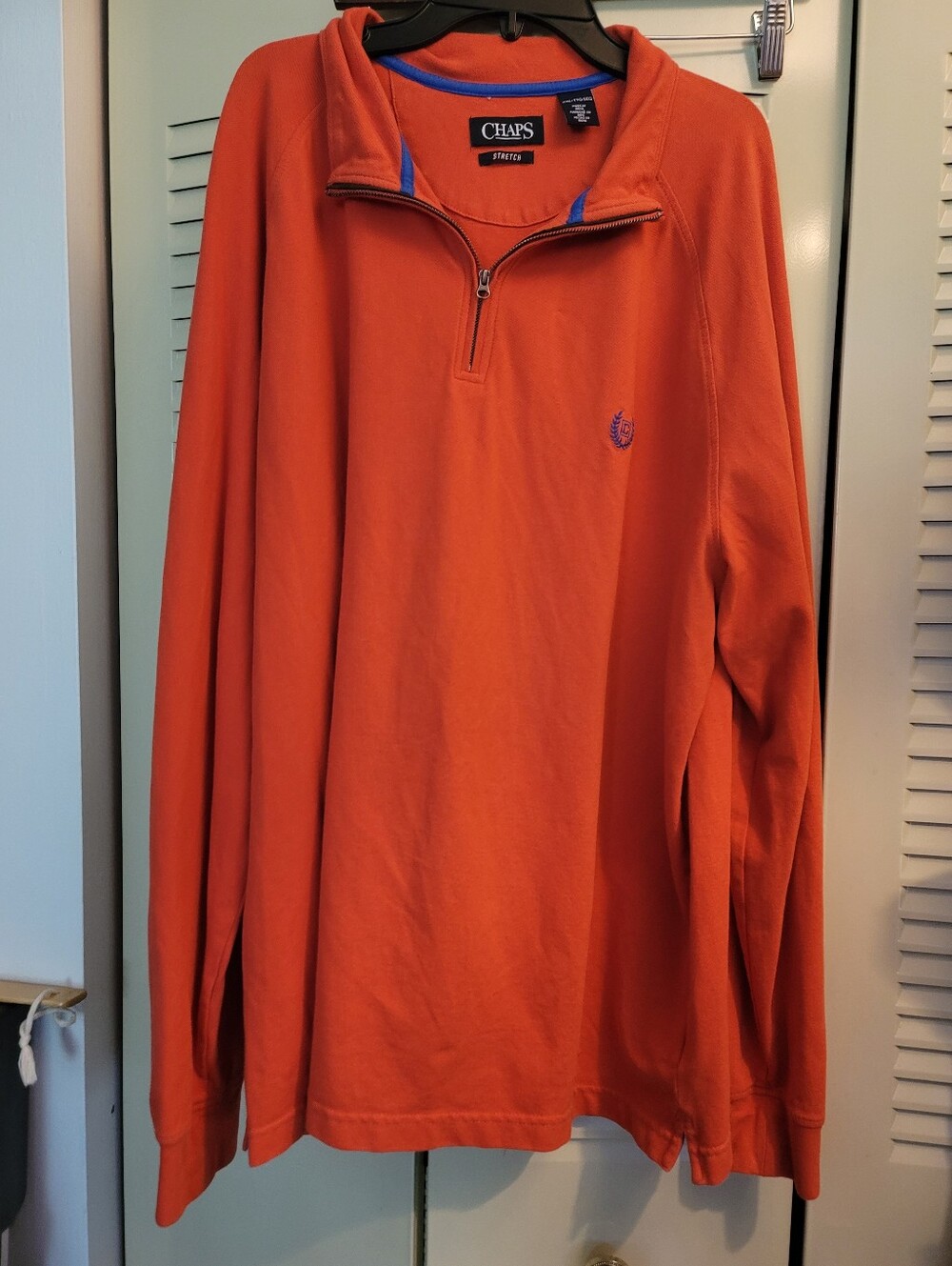 Mens Chaps 1/4 zip Pullover Shirt Large Orange Bright Pop